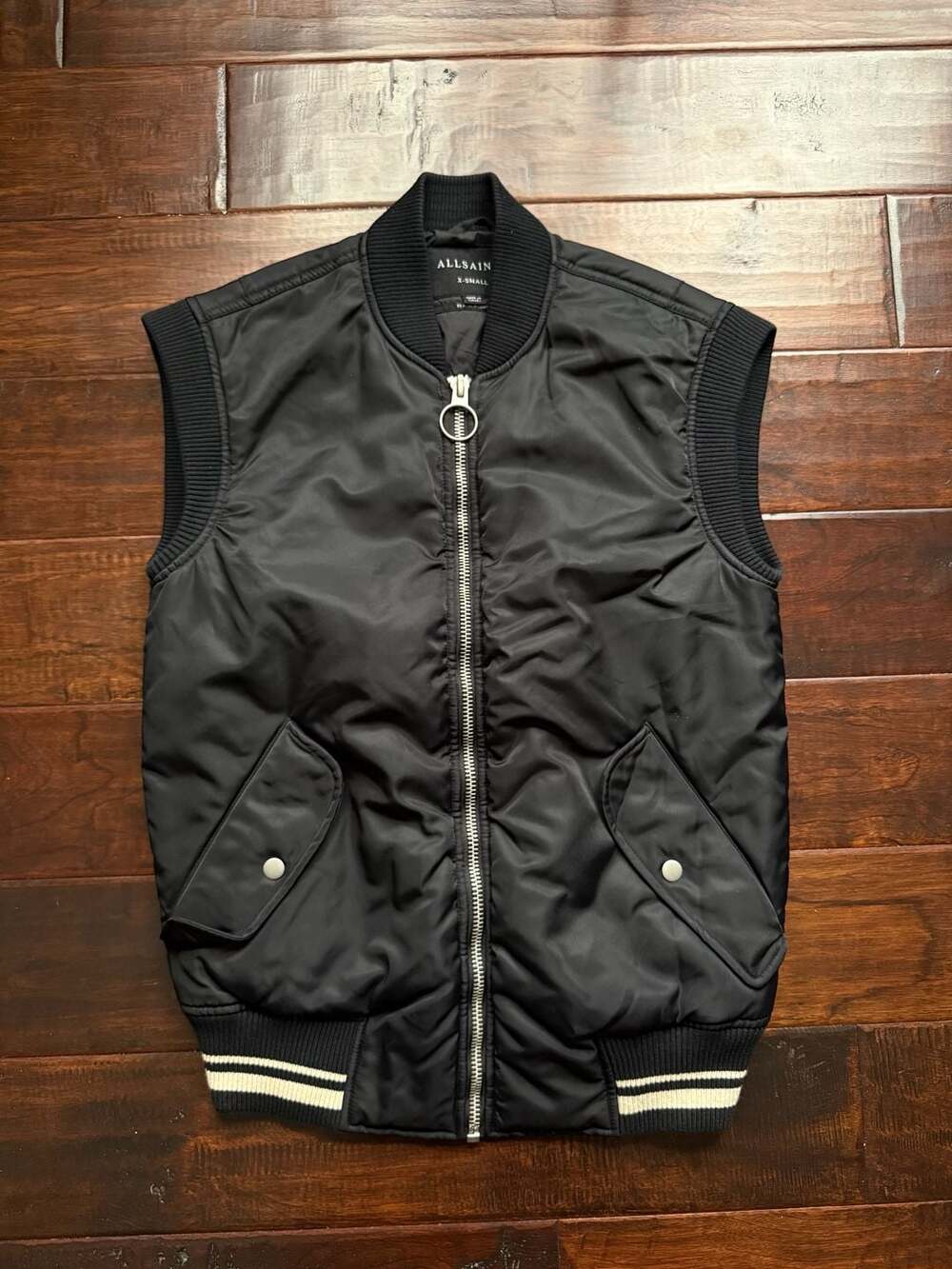 AllSaints Black Bomber Gilet Vest Italian Cloth Womens Extra Small